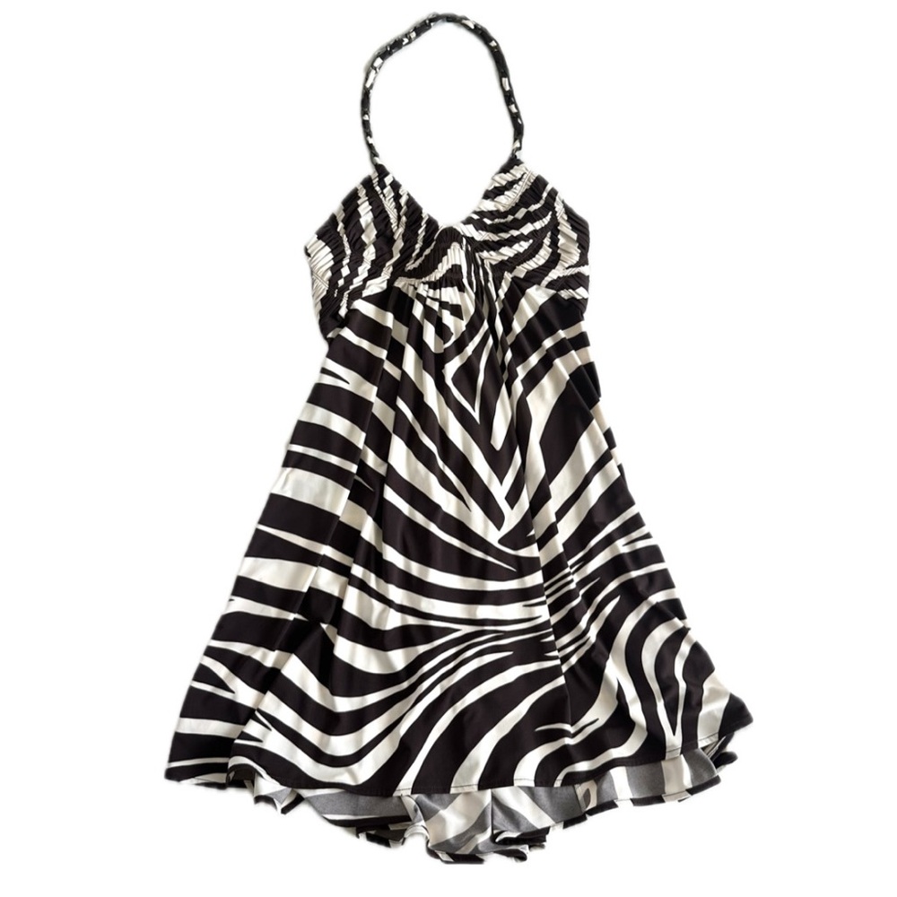 VINTAGE Y2K BCBGMaxazria Tiger Printed Mini Halter Dress Chain Neck Strap Mini-M